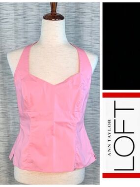 Ann Taylor Loft solid Pink Halter Top.